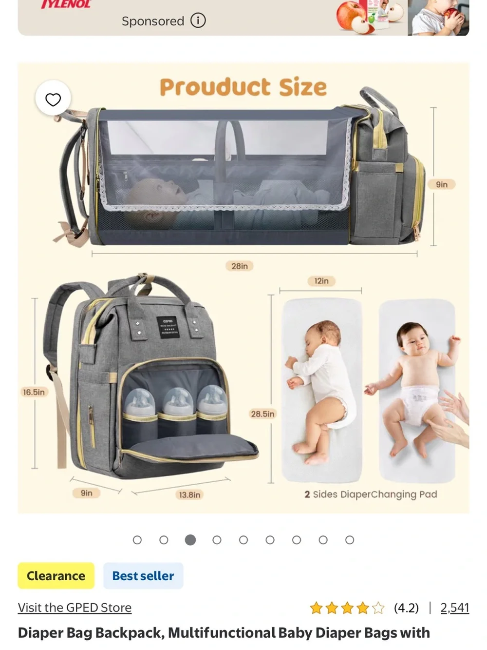 Gray Baby Diaper Backpack with Gold Zipper Accents